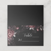 Gothic Bruiloft Zwart Donker Bloemen Tafel Plaatskaartje (Buitenkant ongevouwen)