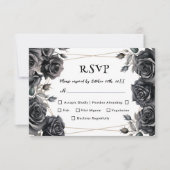 Gothic Bruiloft Zwart Rozen Bloemen RSVP Kaarten (Voorkant)