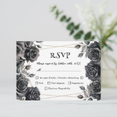 Gothic Bruiloft Zwart Rozen Bloemen RSVP Kaarten (Staand voorkant)