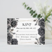 Gothic Bruiloft Zwart Rozen Bloemen RSVP Kaarten Kaartje (Staand voorkant)