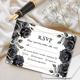 Gothic Bruiloft Zwart Rozen Bloemen RSVP Kaarten Kaartje