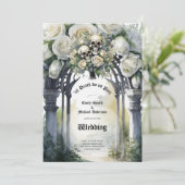 Gothic Bruiloft Zwart-wit Rozen Schedels Bloemen Kaart (Staand voorkant)