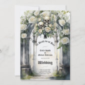 Gothic Bruiloft Zwart-wit Rozen Schedels Bloemen Kaart (Voorkant)