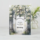 Gothic Bruiloft Zwart-wit Rozen Schedels Bloemen Kaart (Staand voorkant)