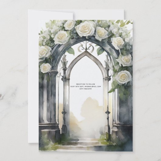 Gothic Bruiloft Zwart-wit Rozen Schedels Bloemen Kaart (Achterkant)