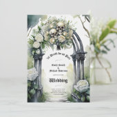 Gothic Bruiloft Zwart-wit Rozen Schedels Bloemen Kaart (Staand voorkant)