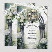 Gothic Bruiloft Zwart-wit Rozen Schedels Bloemen Kaart (Voorkant / Achterkant)