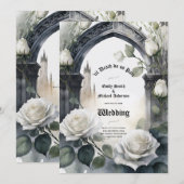 Gothic Bruiloft Zwart-wit Rozen Schedels Bloemen Kaart (Voorkant / Achterkant)