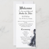 Gothic bruiloft zwarte jurk waterverf roos Program (Voorkant)