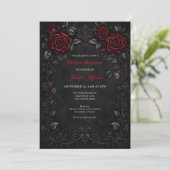 Gothic bruiloftsinvitaties met rode rozen kaart (Staand voorkant)