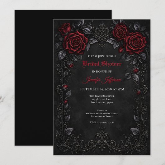 Gothic bruiloftsinvitaties met rode rozen kaart (Voorkant / Achterkant)