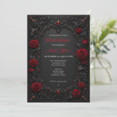 Gothic bruiloftsinvitaties met rode rozen kaart (Staand voorkant)