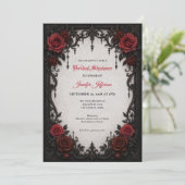 Gothic bruiloftsinvitation met rode rozen kaart (Staand voorkant)