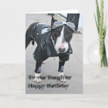 Gothic Bulldog Happy Birthday Daughter Card Kaart<br><div class="desc">Black Bulldog,  gekleed in een gothische outfit,  compleet met lederen mantel en bril</div>