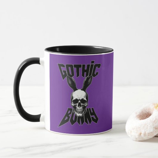 Gothic Bunny – Dark Easter Art - caneca Mok (Met donut)