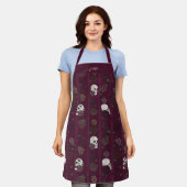 Gothic Burgundy Floral Skulls Schort (Gedragen)