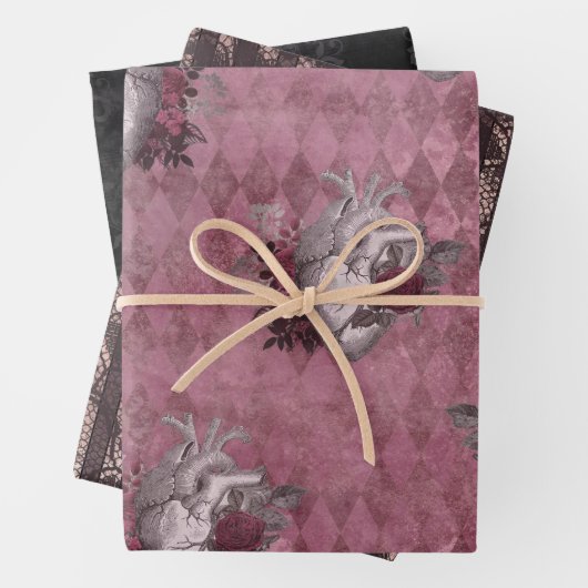 Gothic Burgundy Lace Wrapping Paper Sheets (In situ)