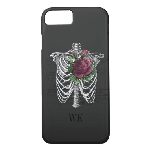  Gothic Burgundy Rozen Skeleton Monogram Case-Mate iPhone Case (Achterkant)