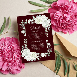 Gothic Burgundy White Roses Wedding Enclosure Card Kaart