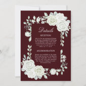 Gothic Burgundy White Roses Wedding Enclosure Card Kaart (Voorkant)