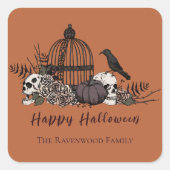 Gothic Burnt Orange Skulls and Roses Halloween Vierkante Sticker (Voorkant)