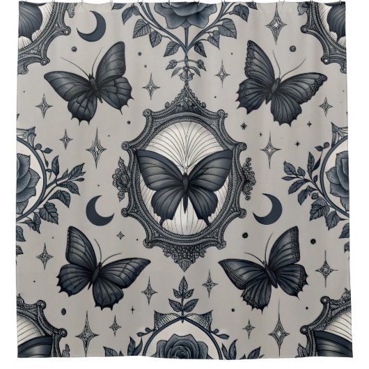Gothic Butterfly Floral Pattern (2) Douchegordijn (Voorkant)