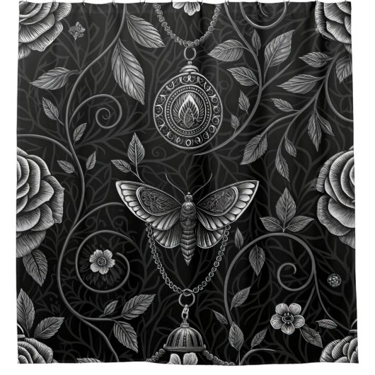 Gothic Butterfly Floral Pattern (3) Douchegordijn (Voorkant)