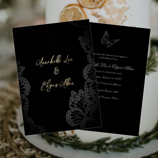 Gothic Butterfly Folie Wedding Invitation Uitnodiging