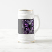 Gothic Butterfly Paarse Zwart Gepersonaliseerd Bierpul (Voorkant rechts)
