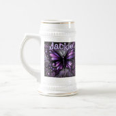 Gothic Butterfly Paarse Zwart Gepersonaliseerd Bierpul (Links)