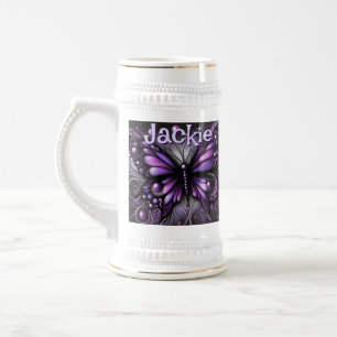 Gothic Butterfly Paarse Zwart Gepersonaliseerd Bierpul