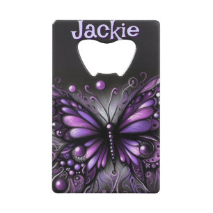 Gothic Butterfly Paarse Zwart Gepersonaliseerd Creditkaart Flessenopener