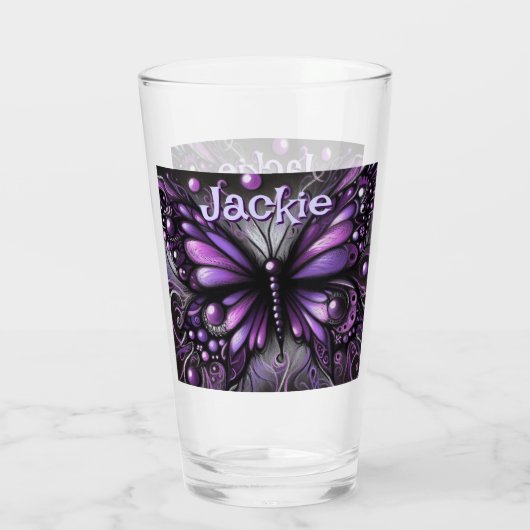 Gothic Butterfly Paarse Zwart Gepersonaliseerd Glas (Achterkant)