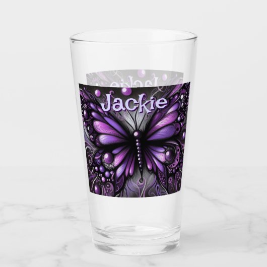 Gothic Butterfly Paarse Zwart Gepersonaliseerd Glas (Voorkant)