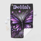 Gothic Butterfly Paarse Zwart Gepersonaliseerd Golfhanddoek (Insitu)