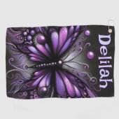 Gothic Butterfly Paarse Zwart Gepersonaliseerd Golfhanddoek (Horizontaal)