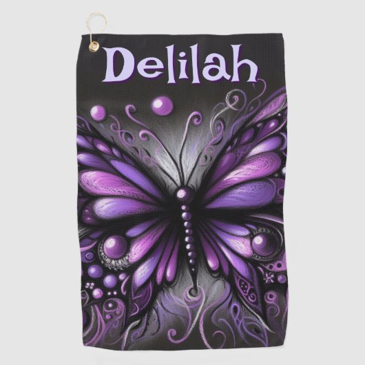 Gothic Butterfly Paarse Zwart Gepersonaliseerd Golfhanddoek (Voorkant)