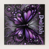 Gothic Butterfly Paarse Zwart Gepersonaliseerd Legpuzzel (Horizontaal)