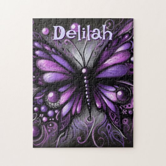 Gothic Butterfly Paarse Zwart Gepersonaliseerd Legpuzzel (Verticaal)