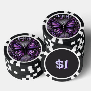 Gothic Butterfly Paarse Zwart Gepersonaliseerd Poker Chips