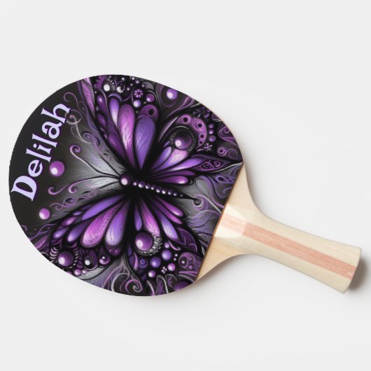 Gothic Butterfly Paarse Zwart Gepersonaliseerd Tafeltennisbatje (Zijkant)