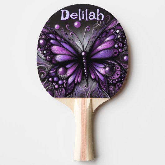 Gothic Butterfly Paarse Zwart Gepersonaliseerd Tafeltennisbatje (Voorkant)