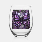 Gothic Butterfly Paarse Zwart Gepersonaliseerd Wijnglas Zonder Voet (Achterkant)