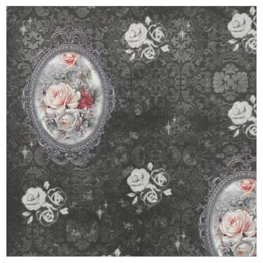 Gothic Cameo Roos Victoriaans Style Fabric Stof (Close Up)