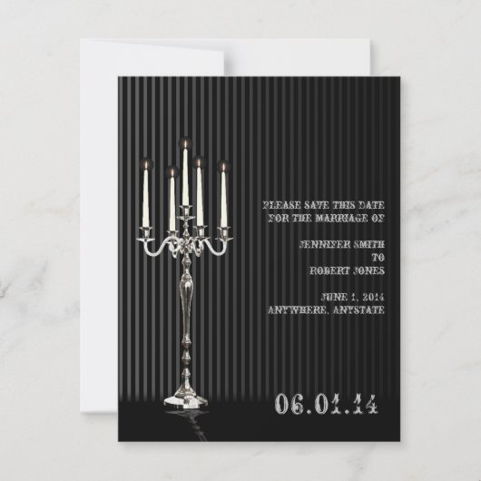 Gothic Candelabra in zwart zilver Save the Date (Voorkant)