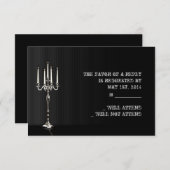 Gothic Candelabra op Black Silver Stripe Respons RSVP Kaartje (Voorkant / Achterkant)