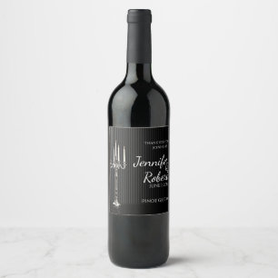 Gothic Candelabra op Black Wedding Wine Label Wijn Etiket