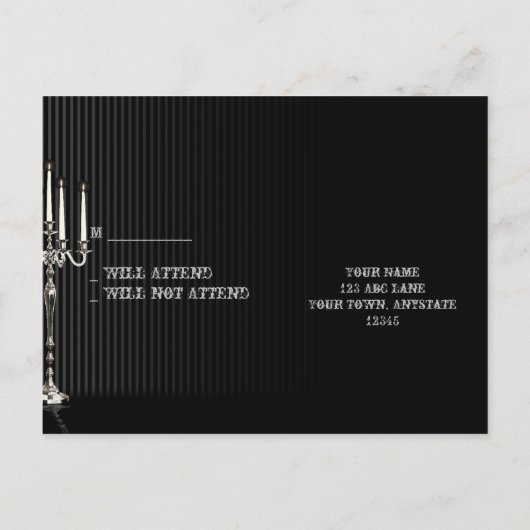 Gothic Candelabra op zwart zilver RSVP-Briefkaart Uitnodiging Briefkaart (Achterkant)