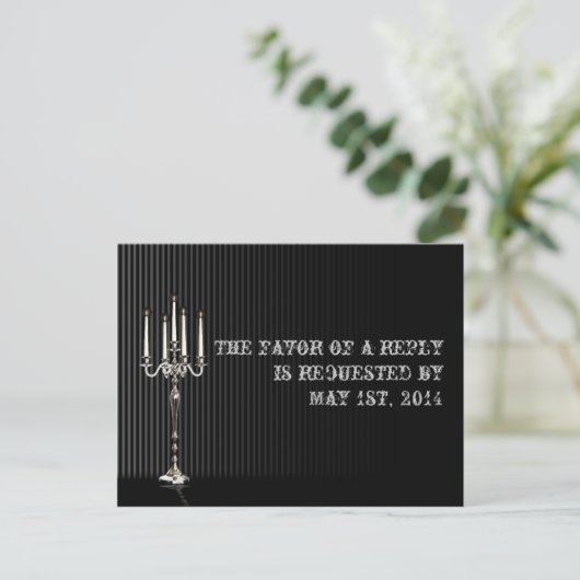 Gothic Candelabra op zwart zilver RSVP-Briefkaart Uitnodiging Briefkaart (Staand voorkant)