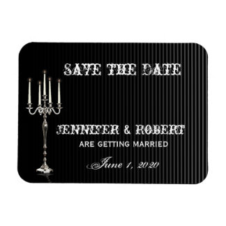 Gothic Candelabra op Zwart Zilver Save the Date Magneet